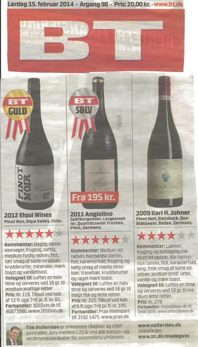 BT vælger vin fra Vinbutikken.dk til Pinot Noir Smagning - K. H. Johner - Bischoffinger Steinbuck BT vælger vin fra Vinbutikken.dk til Pinot Noir Smagning - K. H. Johner - Bischoffinger Steinbuck