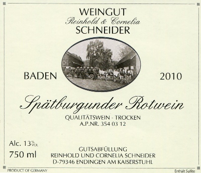 R&C Schneider Spätburgunder 2010 på gamle vinstokke - 5 ud af 5 stjerner uge 48 i Vinavisen.dk: Herlig Pinot Noir-rødvin fra det tyske Baden. Den har en blød, afrundet smag med lækker frugt i mængder.